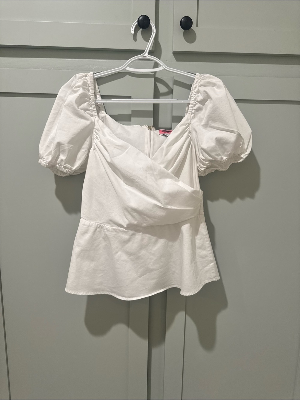 kate spade White Puff-Sleeve Peplum Wrap Top